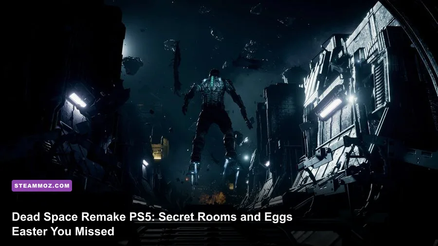 Isaac Clarke exploring a dimly lit corridor inside the USG Ishimura in Dead Space Remake on PS5