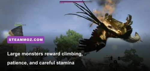 The Arisen and pawns fighting a Griffin in Dragon's Dogma Dark Arisen