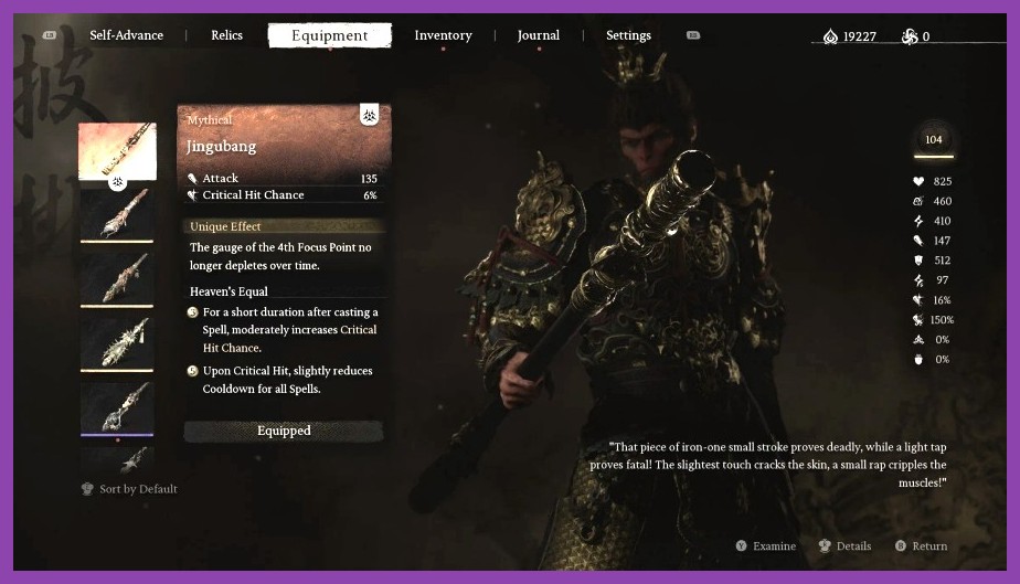 Various weapons and equipment available in Black Myth Wukong