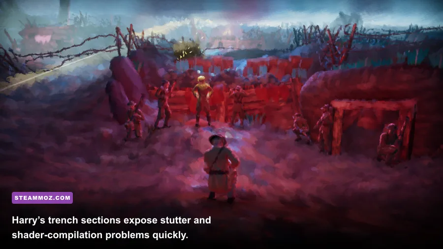 Harry navigating a World War I trench in 11-11 Memories Retold