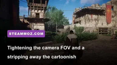 Close-up third-person combat camera view in Assassin's Creed Valhalla with a gritty photorealistic Reshade