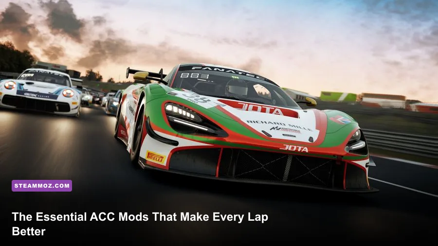 Assetto Corsa Competizione GT3 cars racing at night on PC