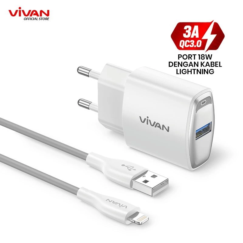 VIVAN POWER C18S Adaptor Charger 18W Usb A With Cable Usb A To Type C