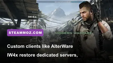 IW4x dedicated server browser showing low ping custom matches for Modern Warfare 2