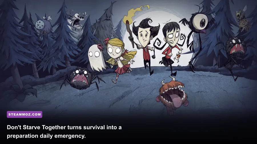 Don't Starve Together survivors defending a camp at night
