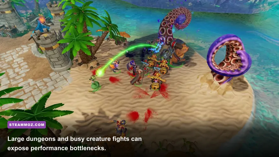 Dungeons 3 Evil of the Caribbean dungeon management screen with creatures and rooms