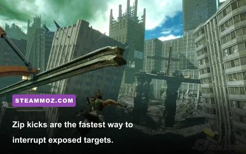 Nathan Spencer launches a zip kick against an enemy in Bionic Commando