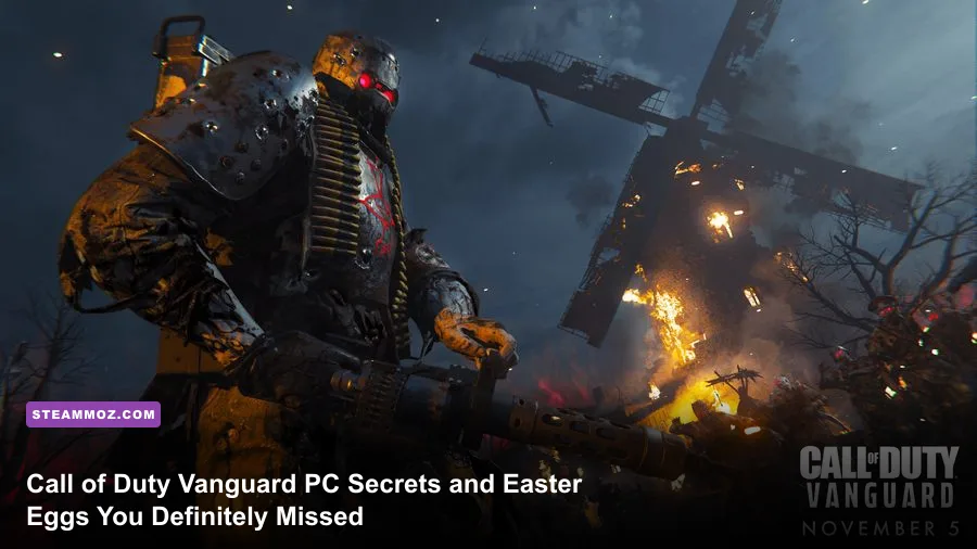 Call of Duty Vanguard soldier inspecting a ruined environment on PC
