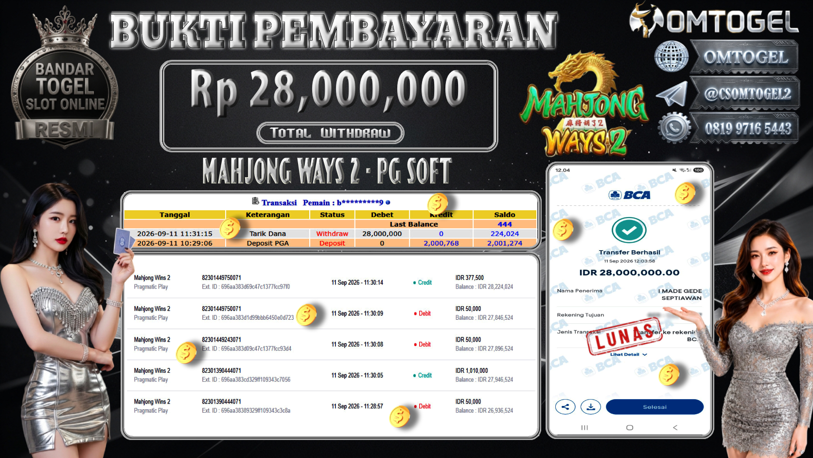 OMTOGEL JACKPOT PG SOFT MAHJONG WAYS 2 Rp.28,000,000,- DIBAYAR LUNAS
