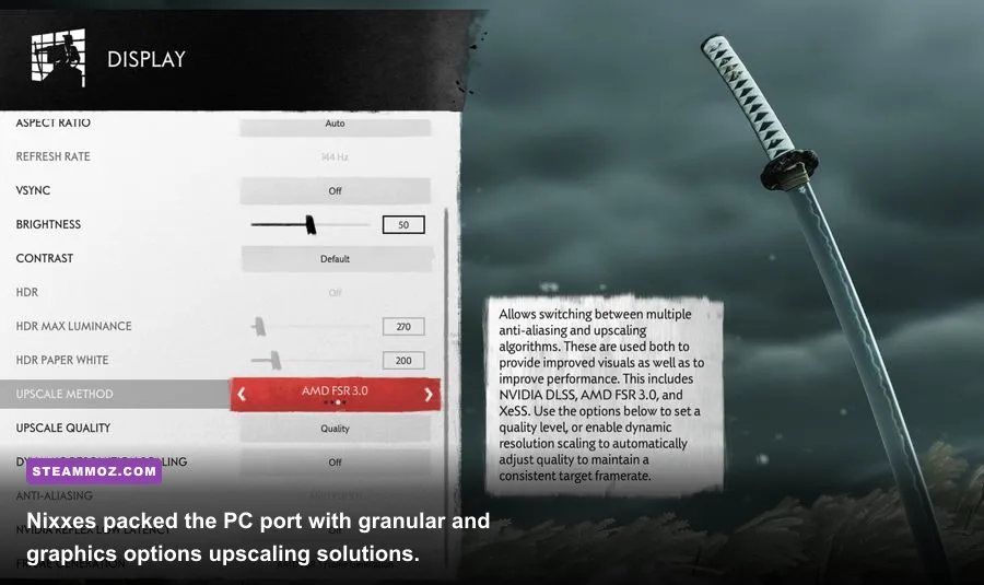 Ghost of Tsushima PC graphics display and preset menu