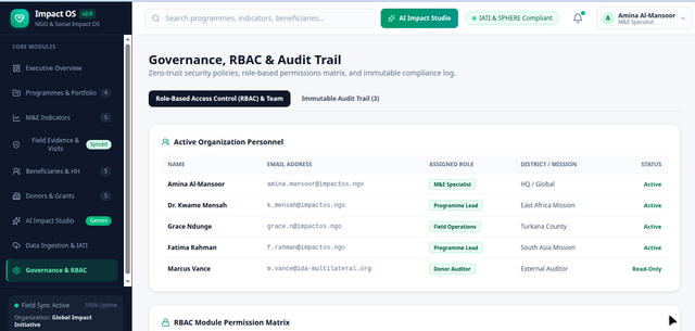 Impact OS additional interface view — demonstration data