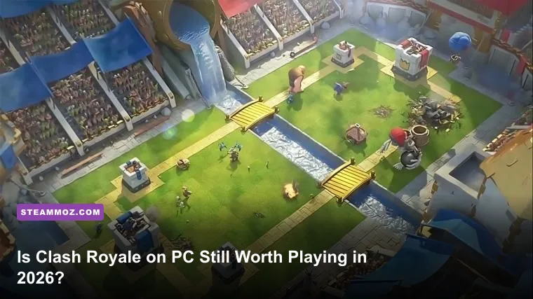 Clash Royale PC match showing troops attacking towers in a competitive arena