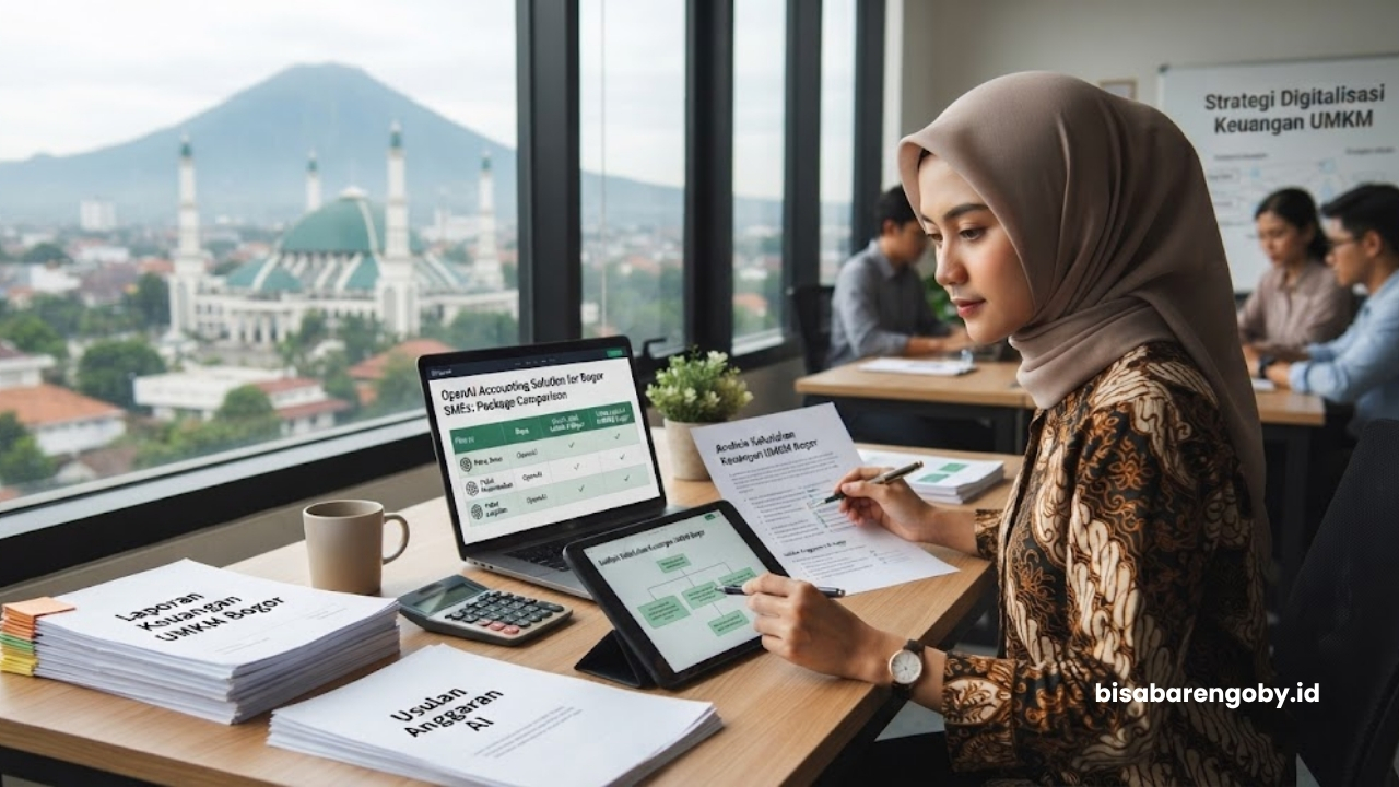Manajer keuangan menyeleksi opsi paket AI Accounting untuk UMKM di Bogor berbasis OpenAI