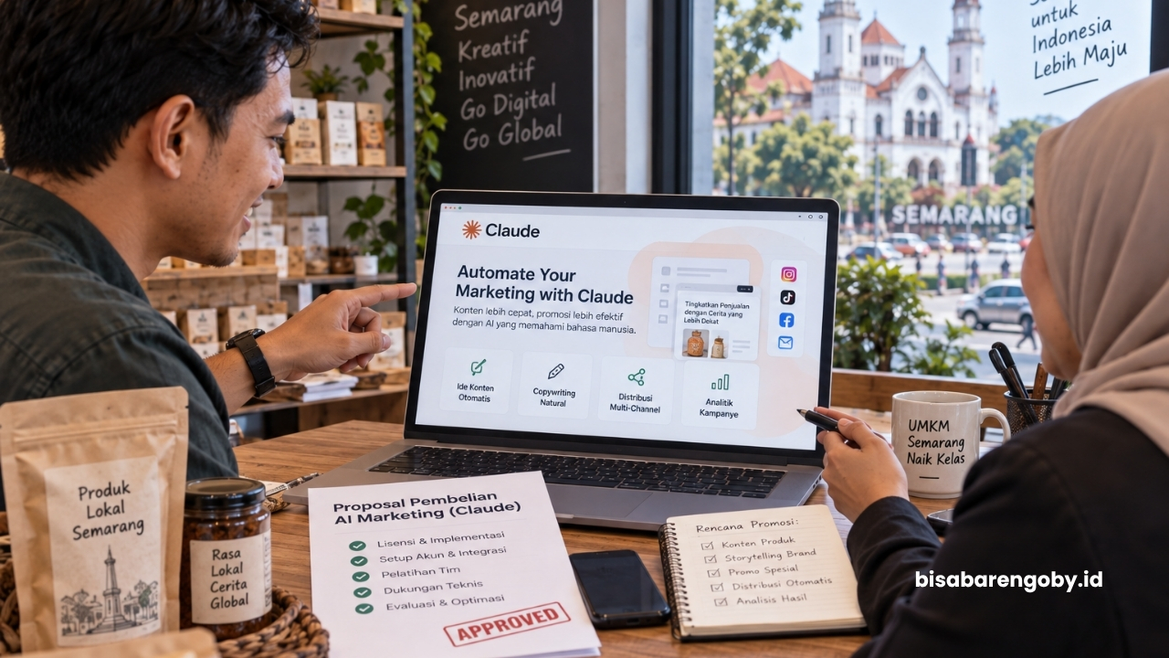 Pemilik bisnis ritel merencanakan anggaran untuk beli AI Marketing untuk UMKM di Semarang berbasis Claude