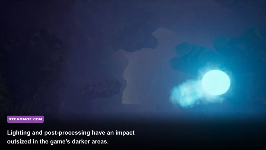 Finding the Soul Orb dark cave scene with volumetric lighting and a glowing orb