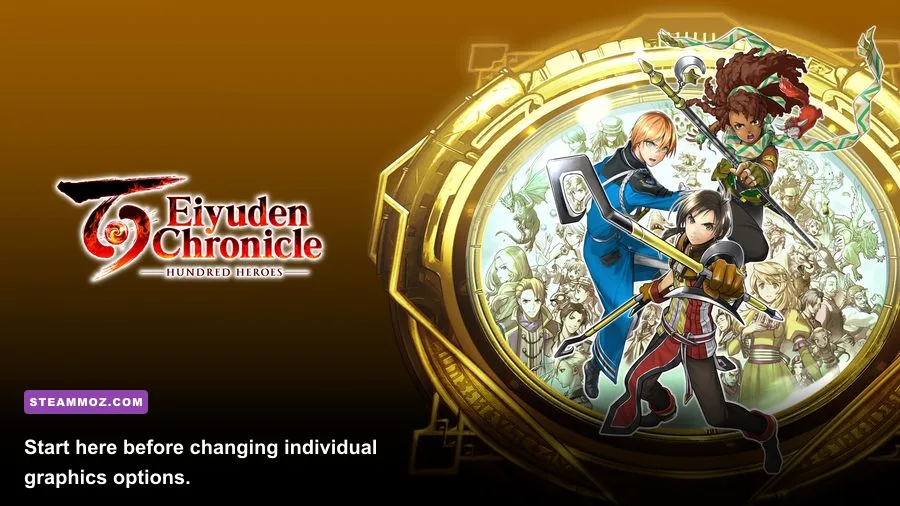 Eiyuden Chronicle Hundred Heroes PC graphics settings menu with resolution and quality options