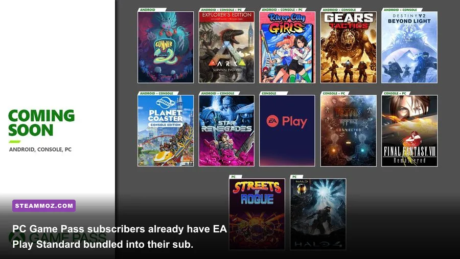 Xbox App on PC displaying included EA Play membership titles