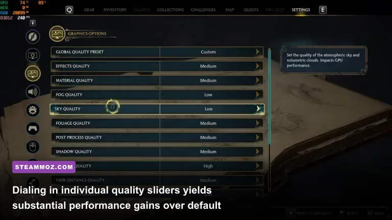 PC graphics settings options menu in Hogwarts Legacy