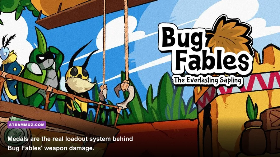 Bug Fables medal menu showing equipped combat medals