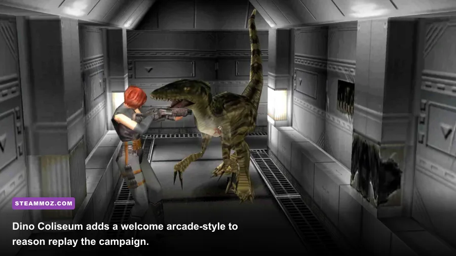 Dino Coliseum mode from Dino Crisis 2 showing dinosaurs in combat