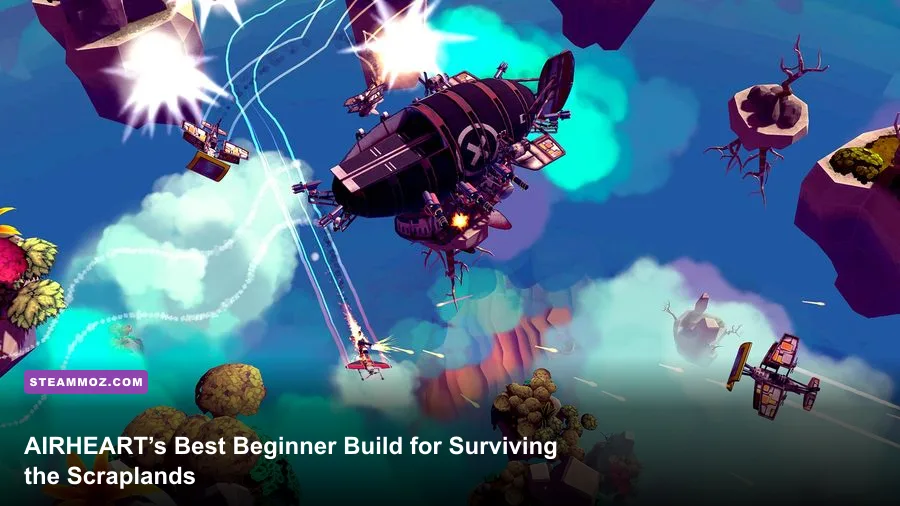 AIRHEART Tales of Broken Wings aircraft flying through the Scraplands