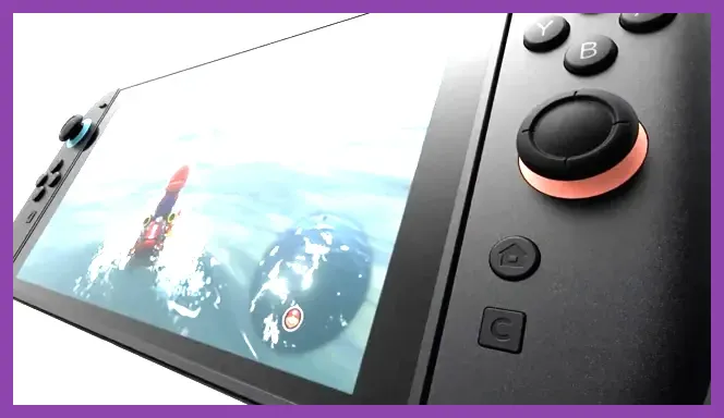 Gamer playing Nintendo Switch 2 in handheld mode with performance metrics overlay