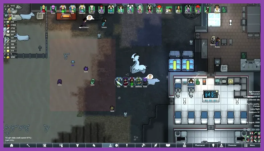 RimWorld Archonexus quest map interface and structures