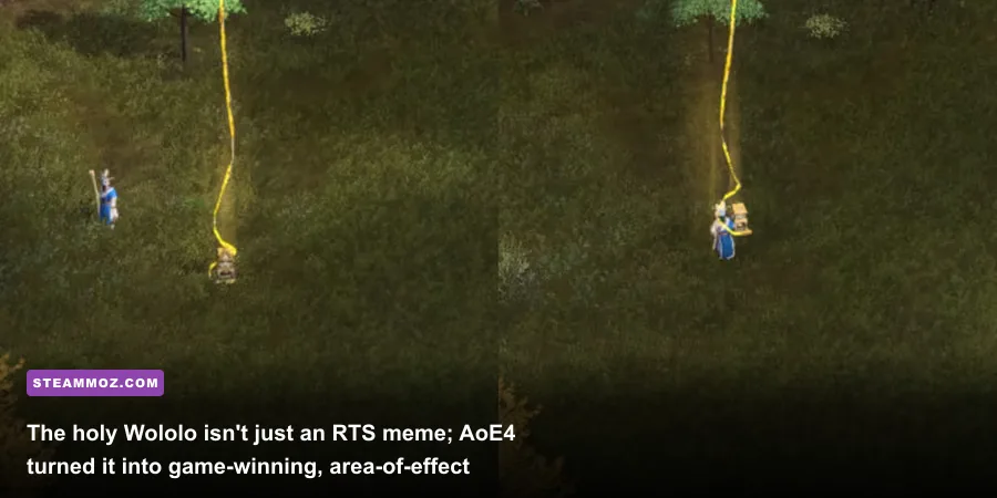 Age of Empires 4 religious monk unit holding a holy relic and chanting Wololo