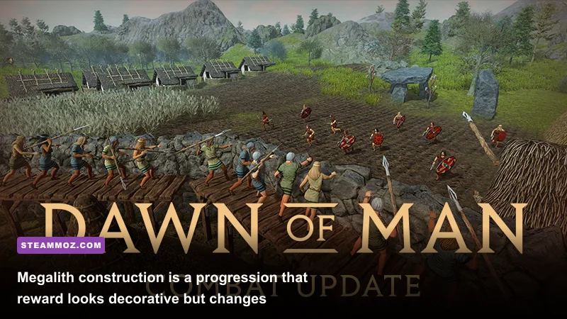 Dawn of Man villagers constructing a megalithic monument
