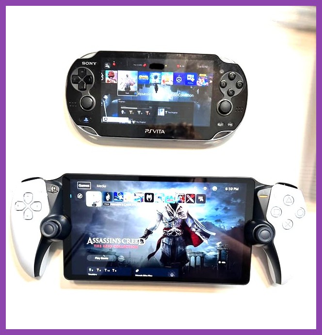 PlayStation Portal sitting next to smartphone with mobile controller attached