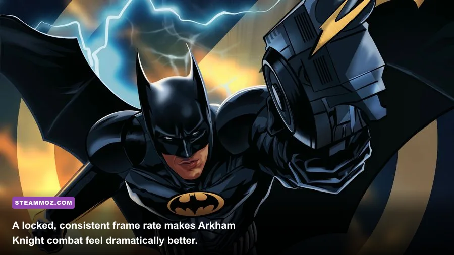 Batman fighting thugs on a Gotham rooftop in Arkham Knight