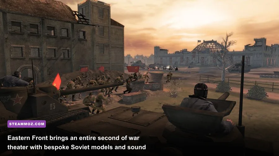 Soviet infantry and armor advancing through snow in Company of Heroes Eastern Front mod