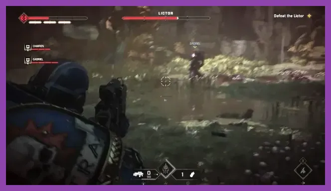 Lictor showing a blue parry indicator during the Space Marine 2 boss fight