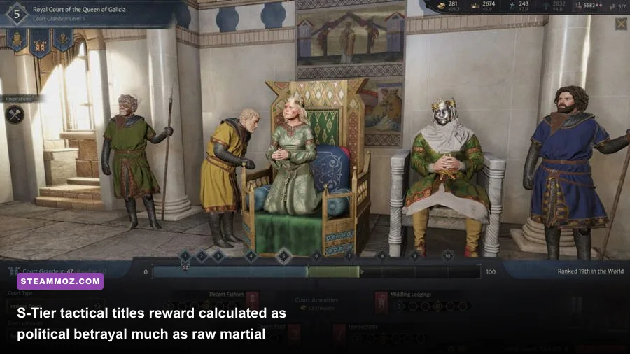 Medieval rulers holding court and plotting political assassinations in Crusader Kings 3