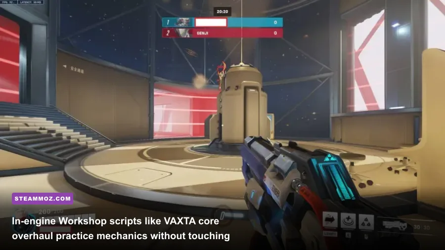 Custom game Workshop aim training room inside Overwatch 2 with bot targets