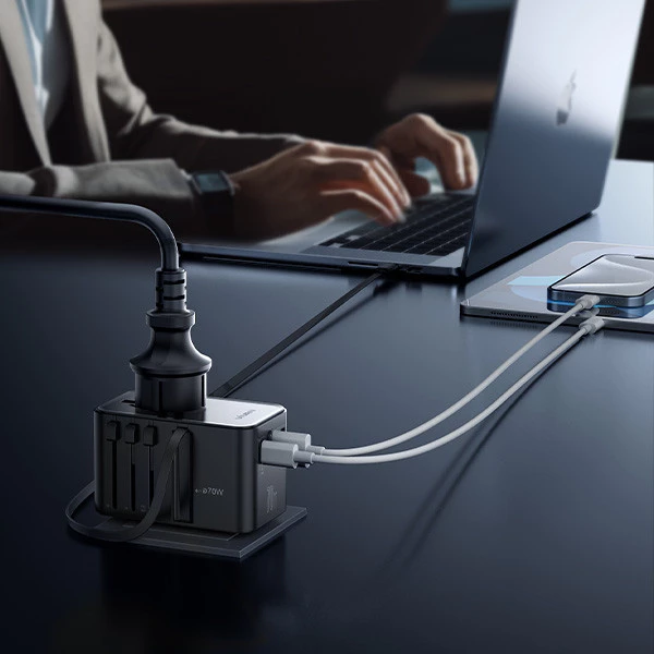 VIVAN VPS-T006A 70W GaN Universal World Travel Adapter Charger + Retractable Usb-C Cable - Gambar 2