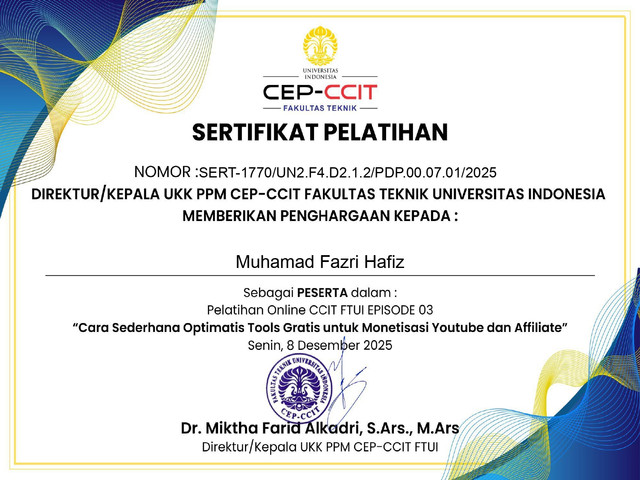 Sertifikat Pelatihan Series Episode 03 CCIT FTUI