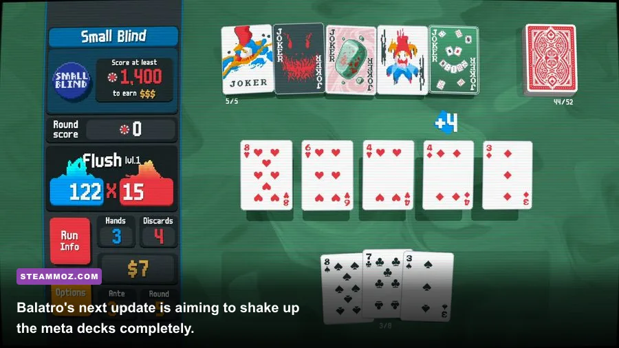 Balatro roguelike poker deckbuilding gameplay screenshot