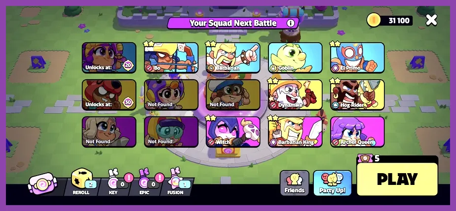 Squad Busters character upgrade interface