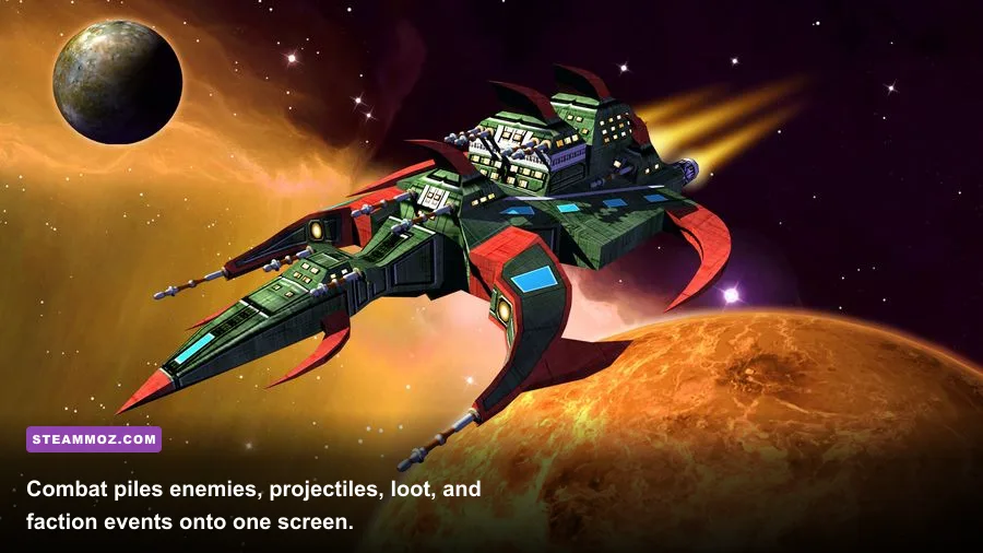 Drox Operative ship fighting enemies while collecting loot