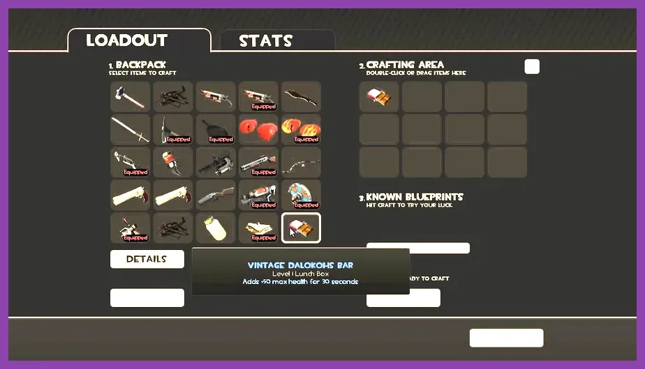 Team Fortress 2 crafting interface combining metals