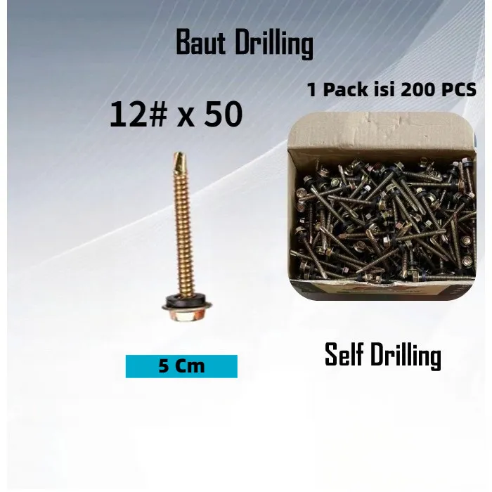 (50 PCS) BAUT ROOFING BAJA RINGAN 12x25 (2,5CM) & 12x50 (5CM) / Sekrup Roofing Kuning - Gambar 2