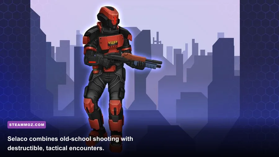 Selaco protagonist fighting armored enemies inside a damaged apartment corridor