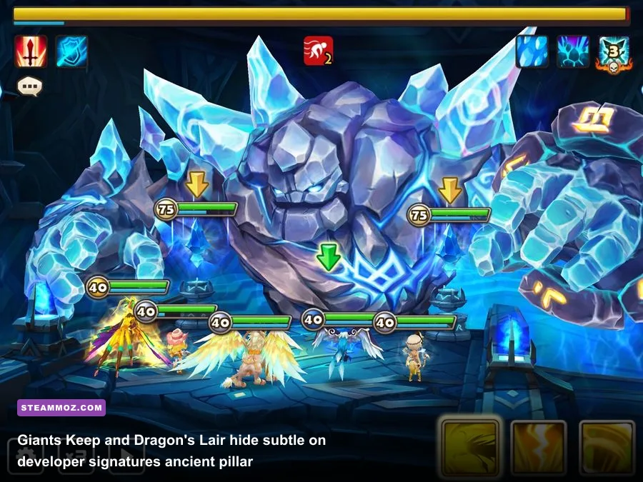 Detailed background scenery and petrified statues in Giants Keep Cairos Dungeon