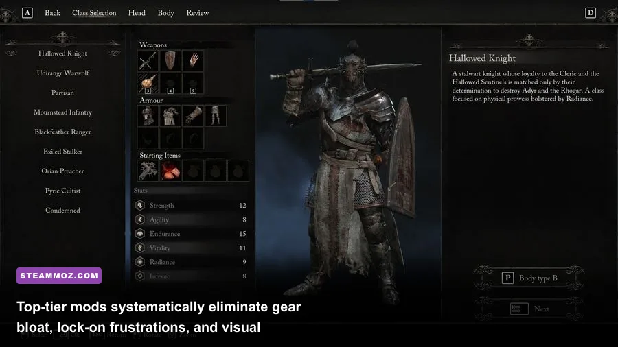 Lords of the Fallen inventory screen displaying high tier weapons and armor pieces