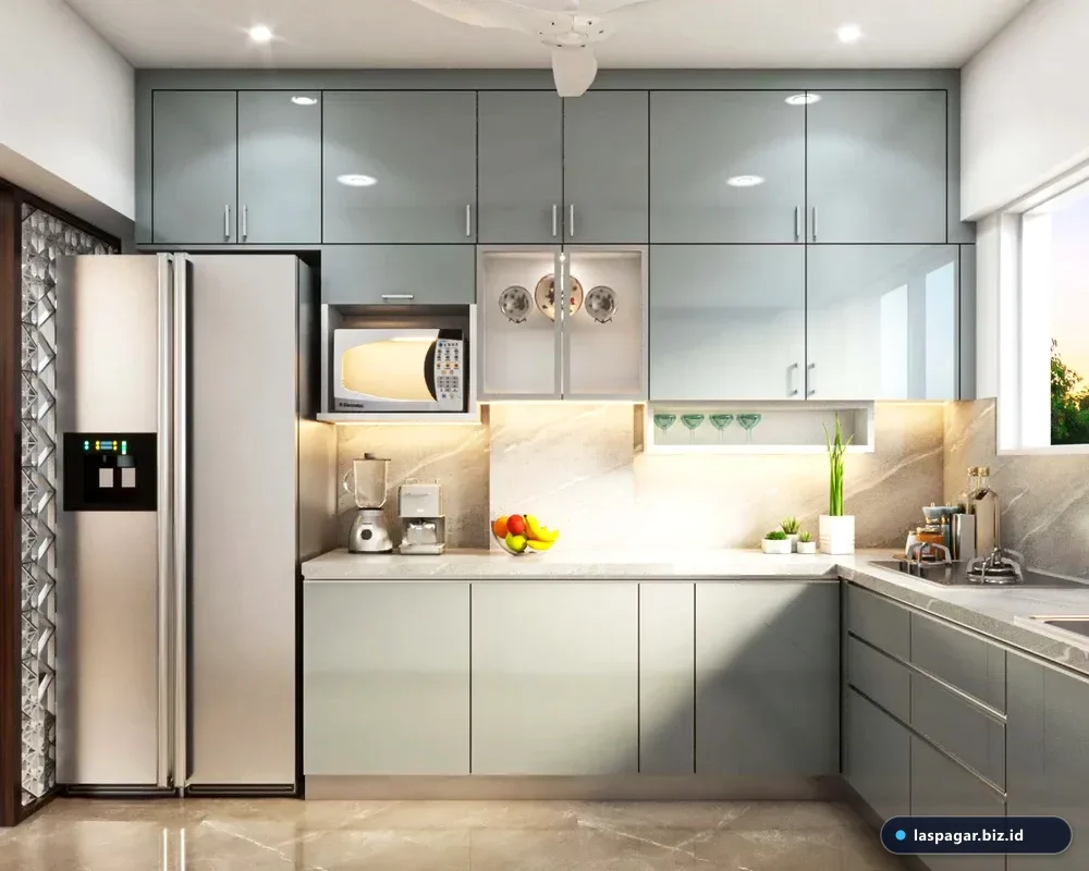 kitchen set aluminium model U-shape mini dapur rumah subsidi