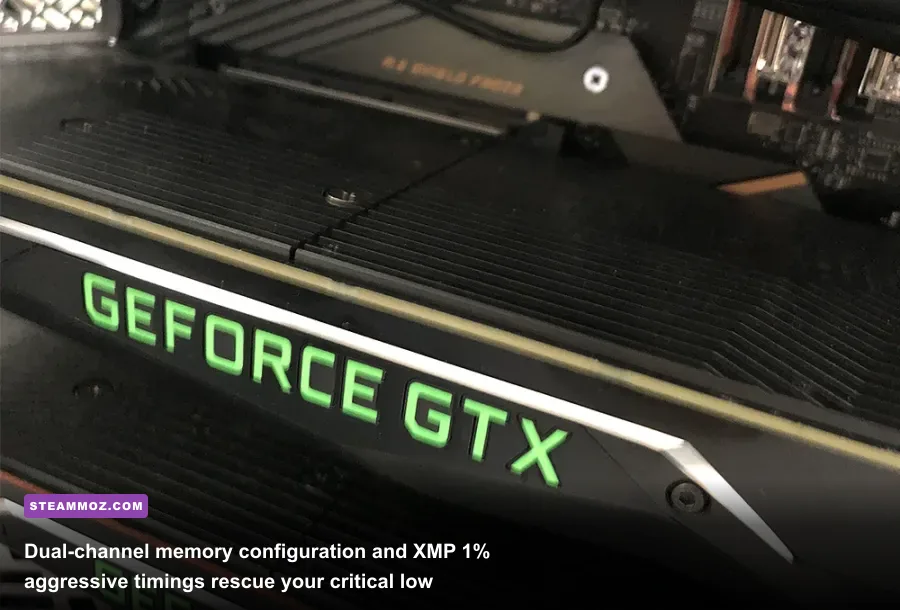 Dual channel RAM setup inside gaming PC rig for optimal frame pacing