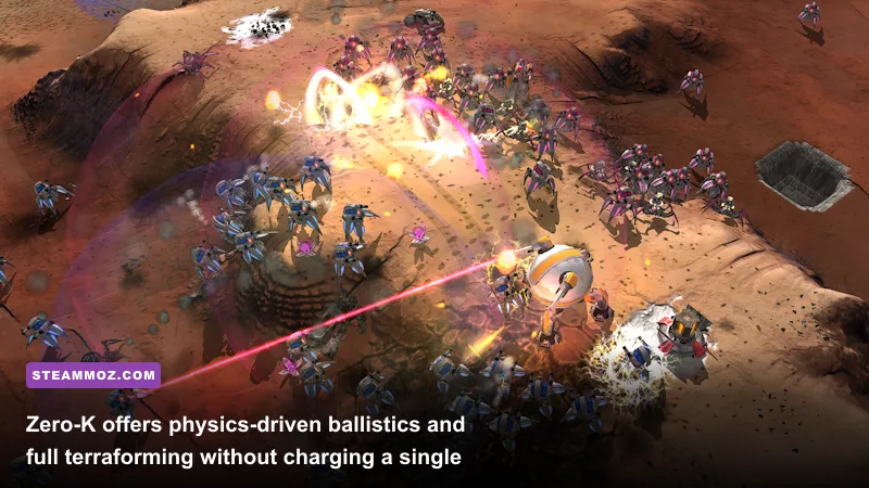 Zero-K real-time strategy battle with dynamic terraforming and robot armies