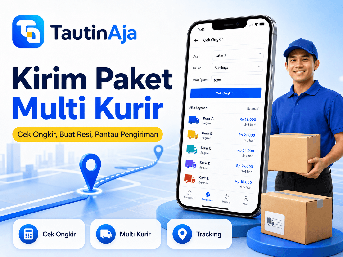 Fitur Kirim Paket Multi Kurir TautinAja untuk cek ongkir, resi dan tracking