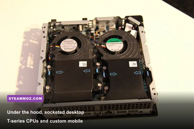 Alienware Alpha motherboard showing socketed CPU, custom Nvidia GPU, and cooling setup